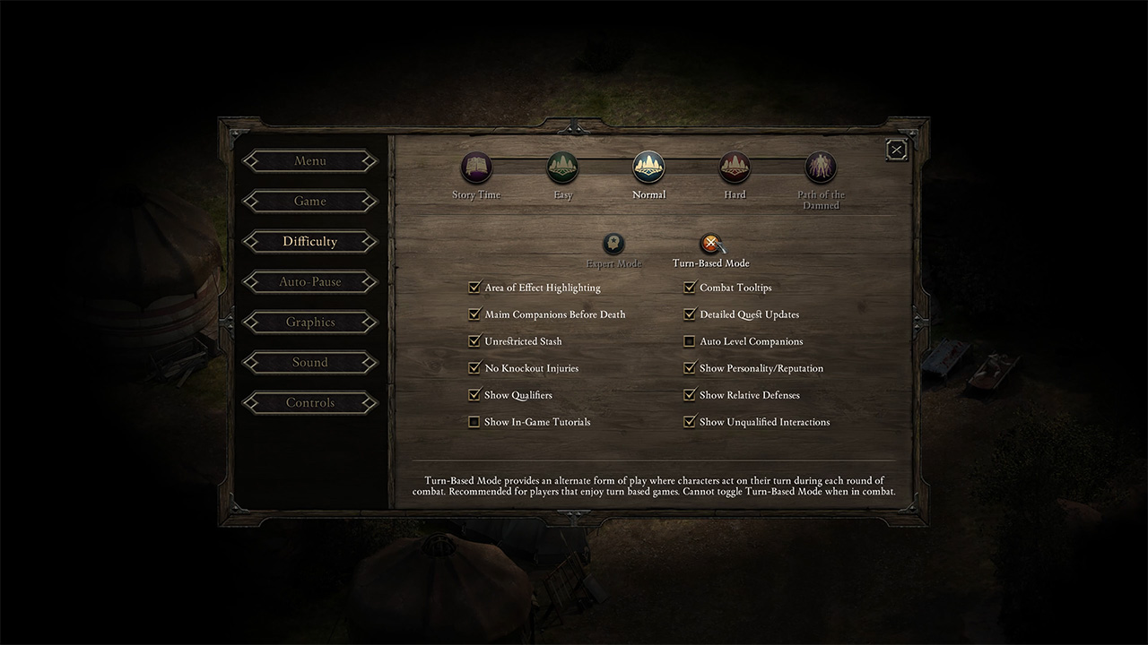 Pillars of Eternity Turned-Based Menu