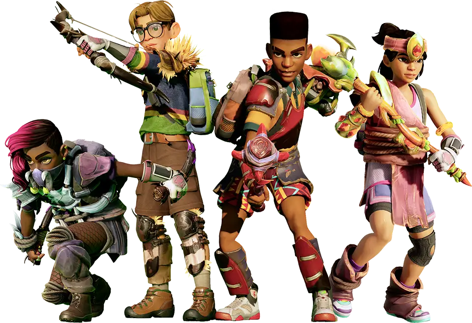 4 shrunken grounded teens in armor ready to attack